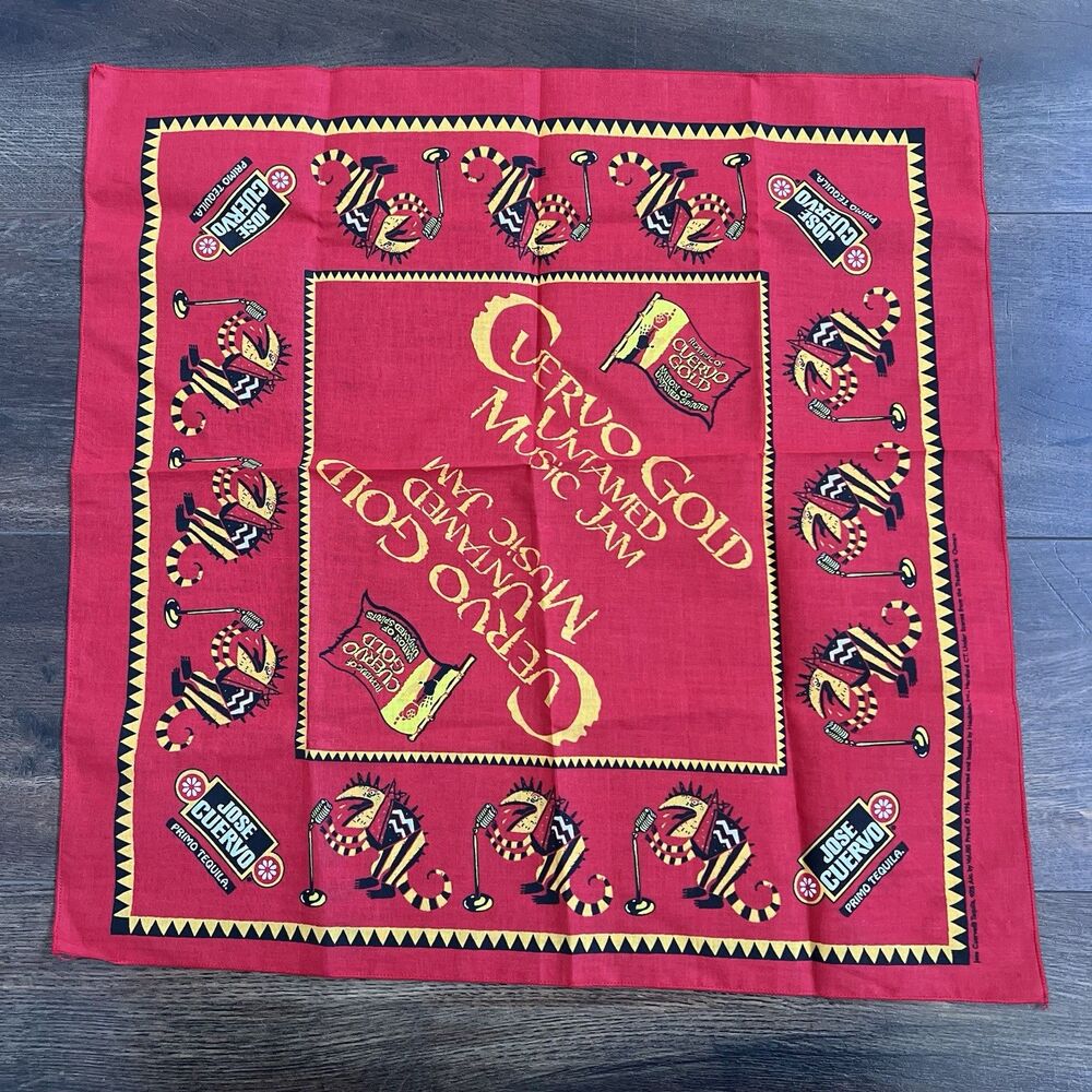 Jose Cuervo Gold Bandana 1996 Untamed Music Jam Red Vintage 21X21 NWOT Armadillo